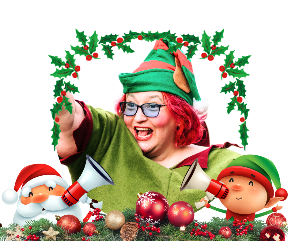 Elfie the Christmas Elf smiling and waving