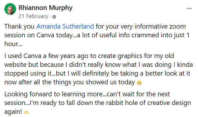 Participant review from the Canva Masterclass held on 21 Feb 2024