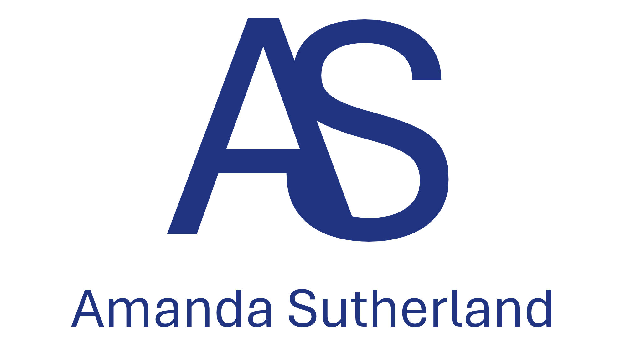 Amanda Sutherland logo featuring a navy blue AS monogram and the artist’s full name.